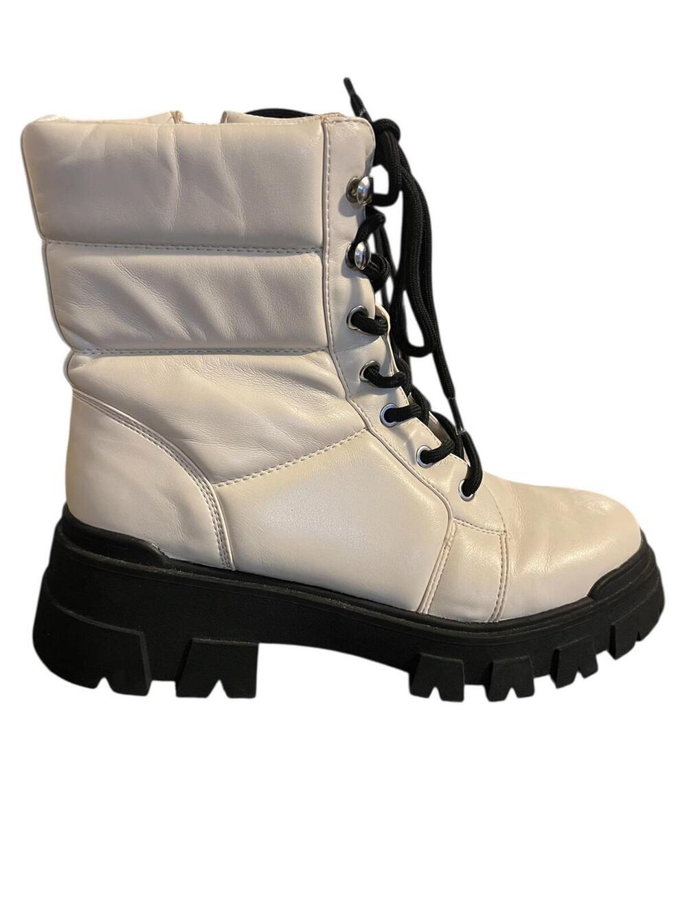 Marc Fisher Amita Cream Quilted Combat Boots 9M Platform Lug Sole Gorpcore New